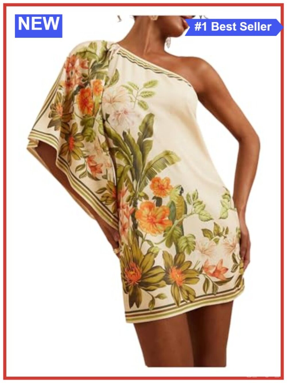 Boho Tropical Mini Dress One Shoulder Floral A-Line Sundress